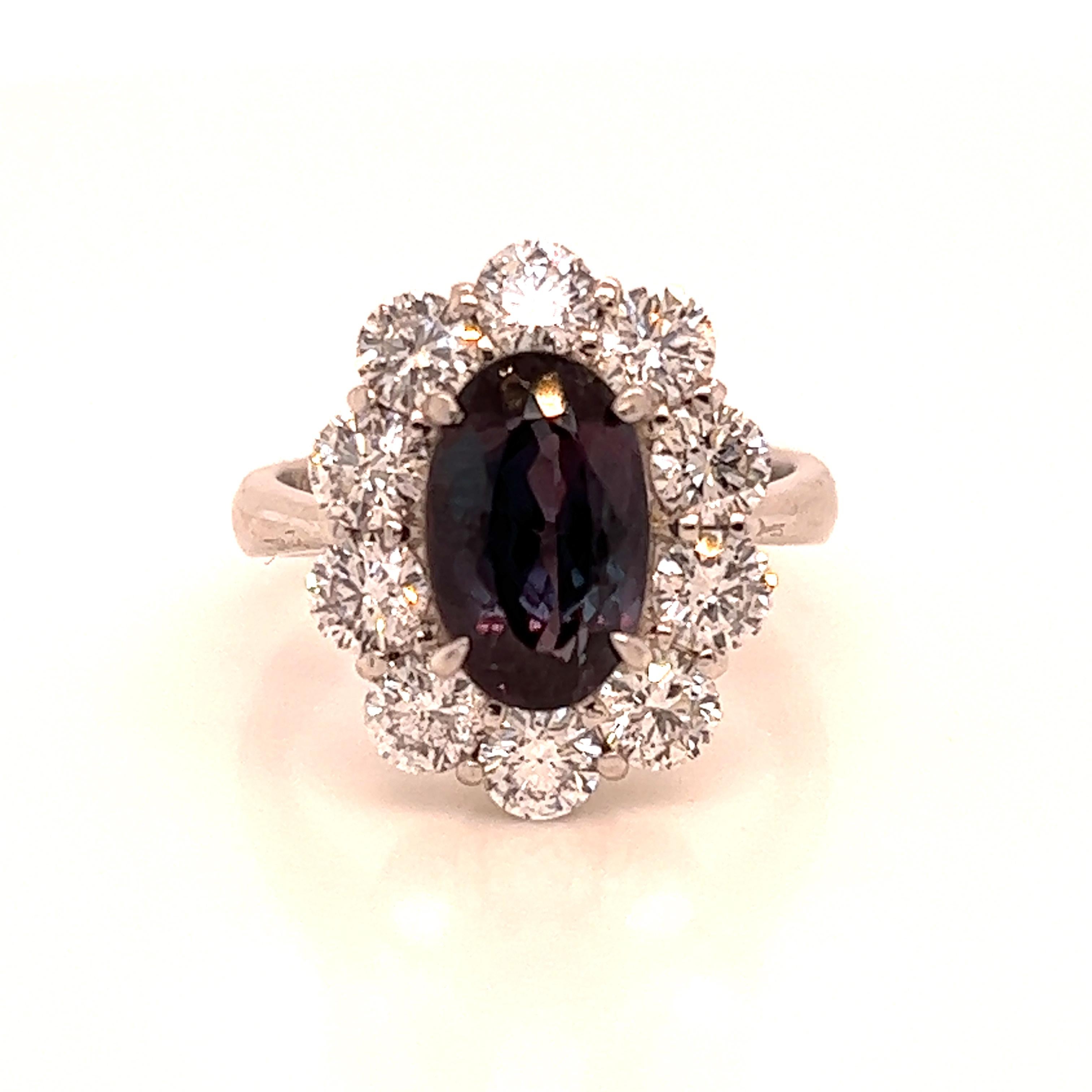 Victorian Natural GIA Certified 2.82 Ct. Alexandrite & Diamond Cocktail Ring For Sale
