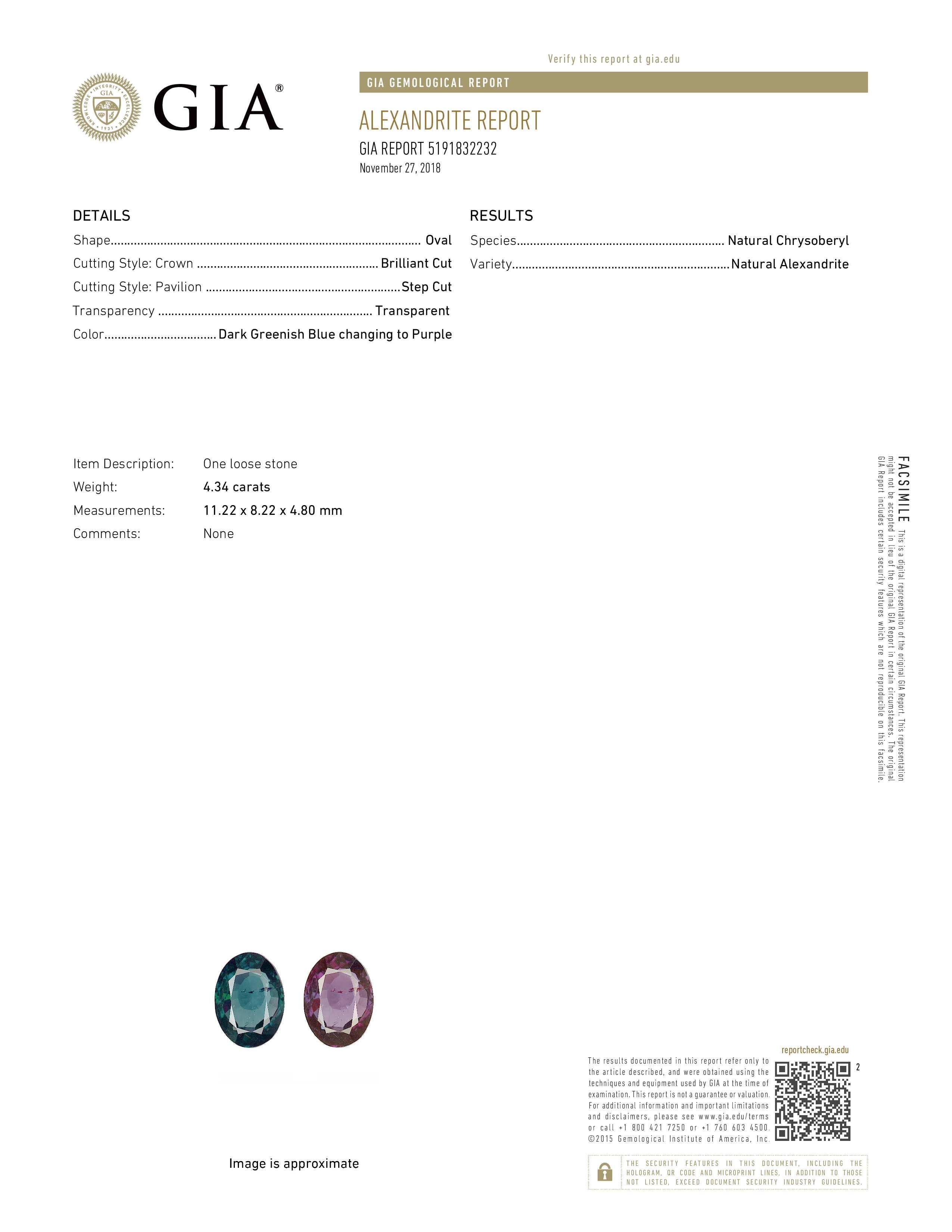 Oval Cut Natural GIA Certified 4.34ct. Brazillian Alexandrite & Diamond Cocktail Ring For Sale
