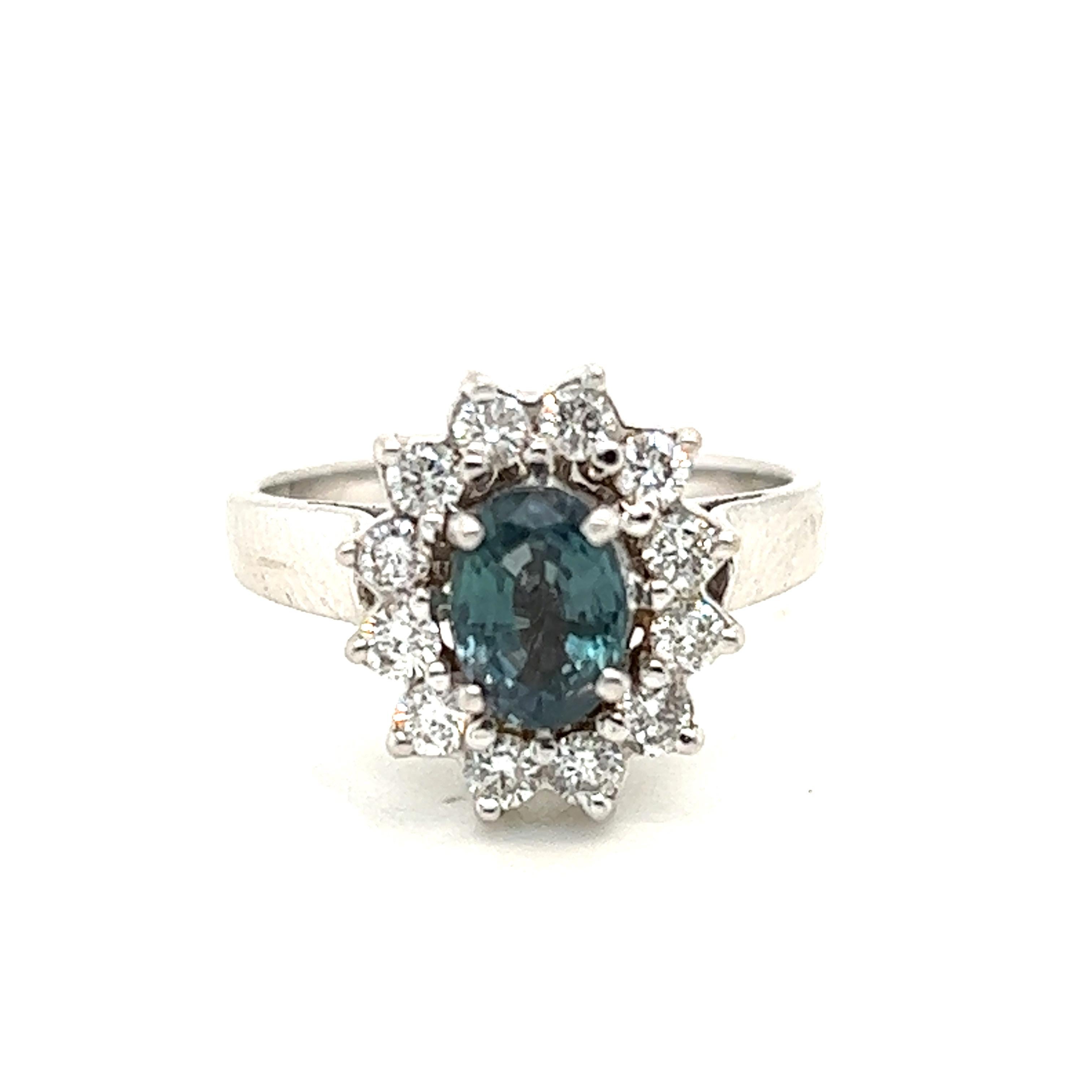 Victorian Natural GIA Certified Alexandrite 1.25 Carat & Diamond 14k White Gold Ring For Sale