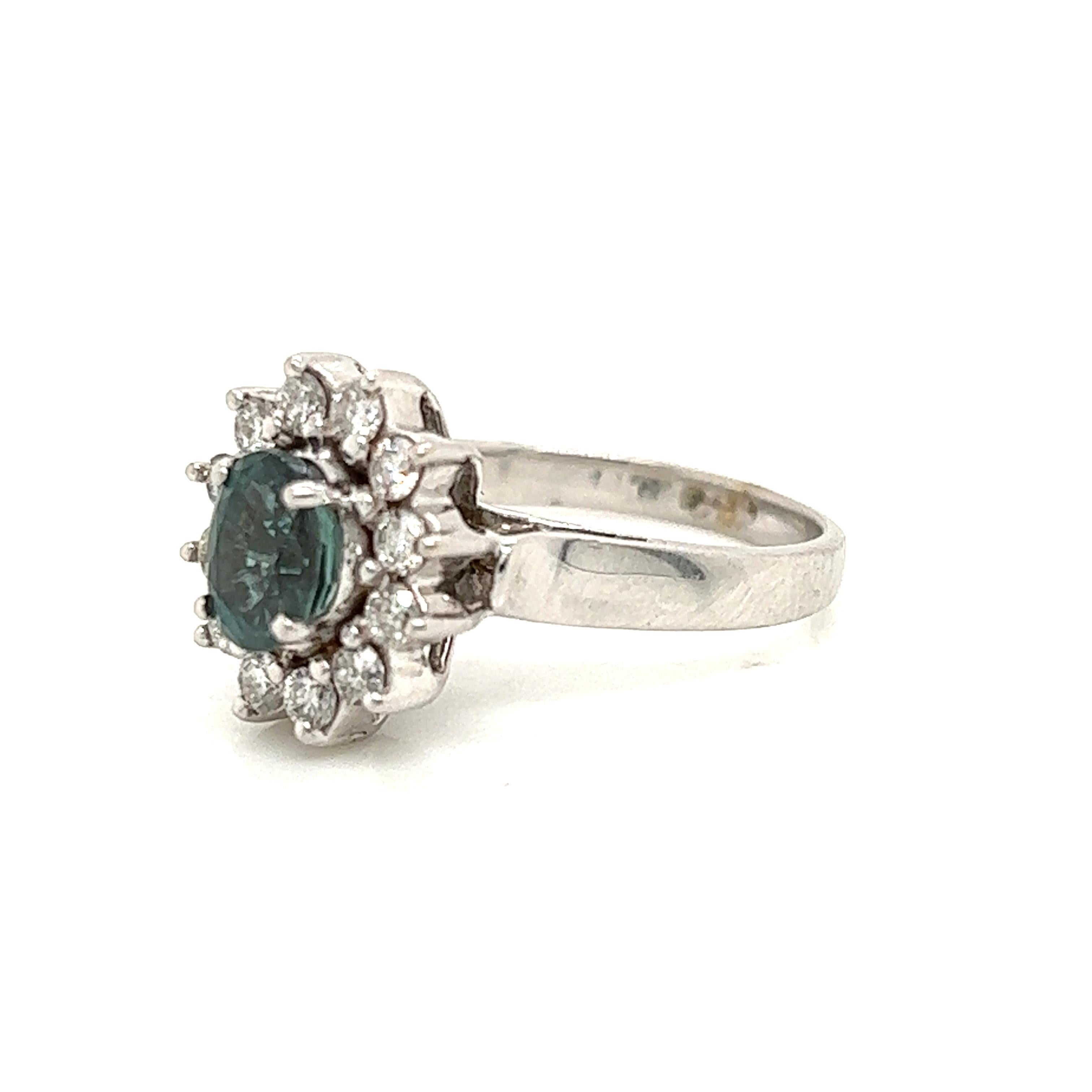 Natural GIA Certified Alexandrite 1.25 Carat & Diamond 14k White Gold Ring In New Condition For Sale In New York, NY