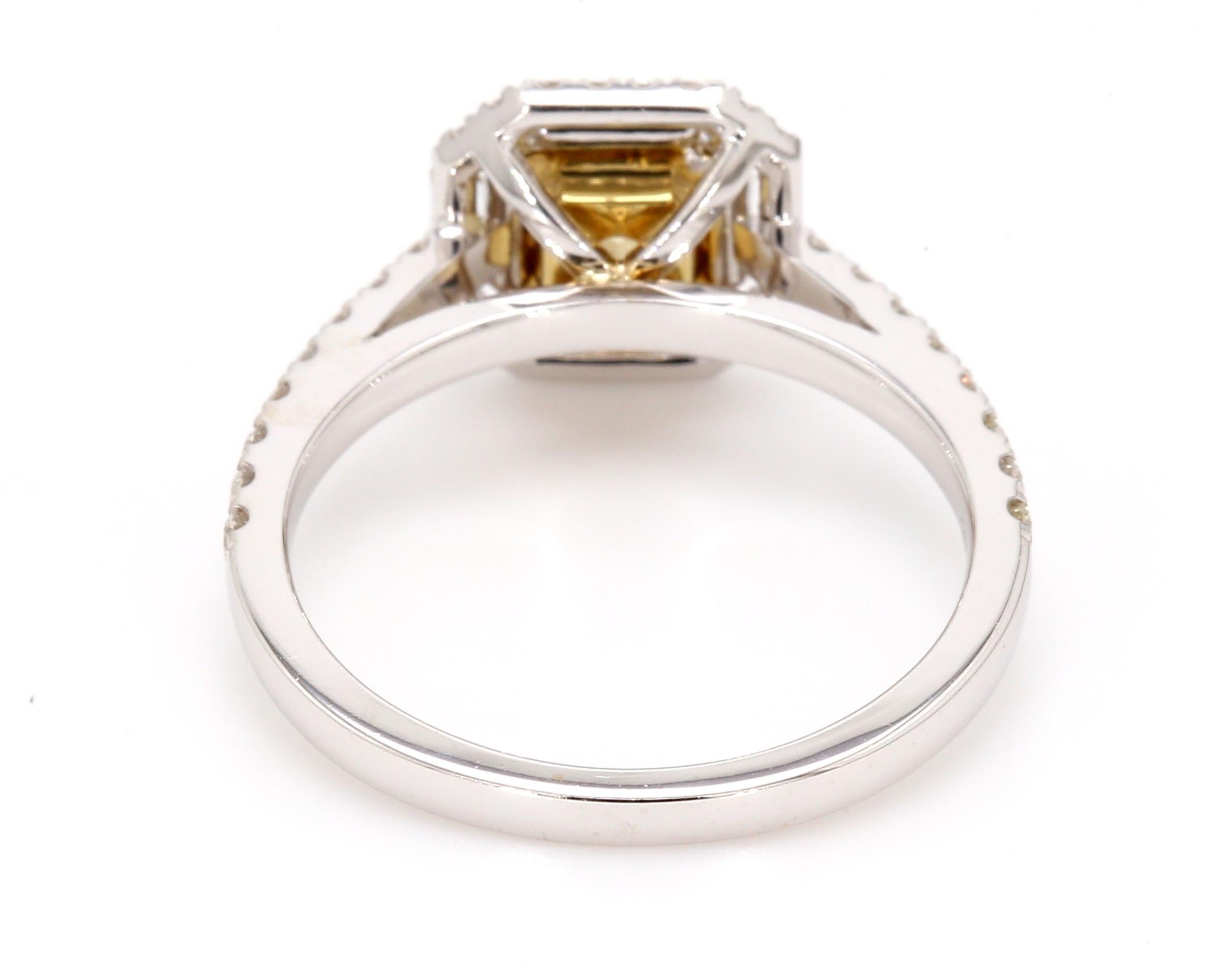 Natural GIA certified Fancy Yellow Diamond Double Halo Engagement Ring In New Condition In New York, NY