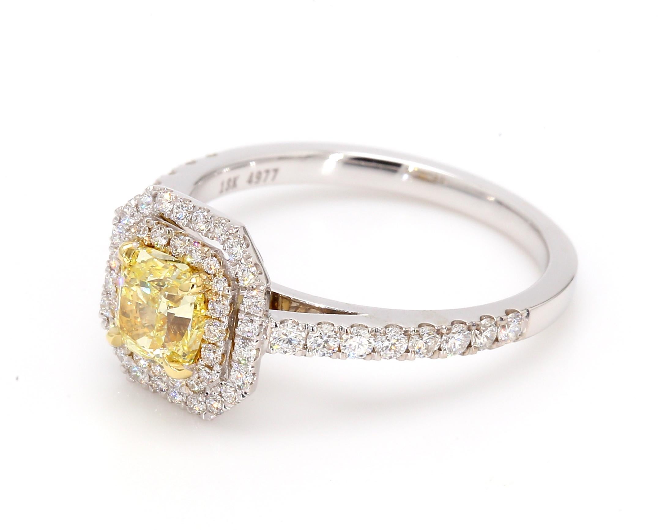 Natural GIA certified Fancy Yellow Diamond Double Halo Engagement Ring 1