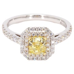 Natural GIA certified Fancy Yellow Diamond Double Halo Engagement Ring