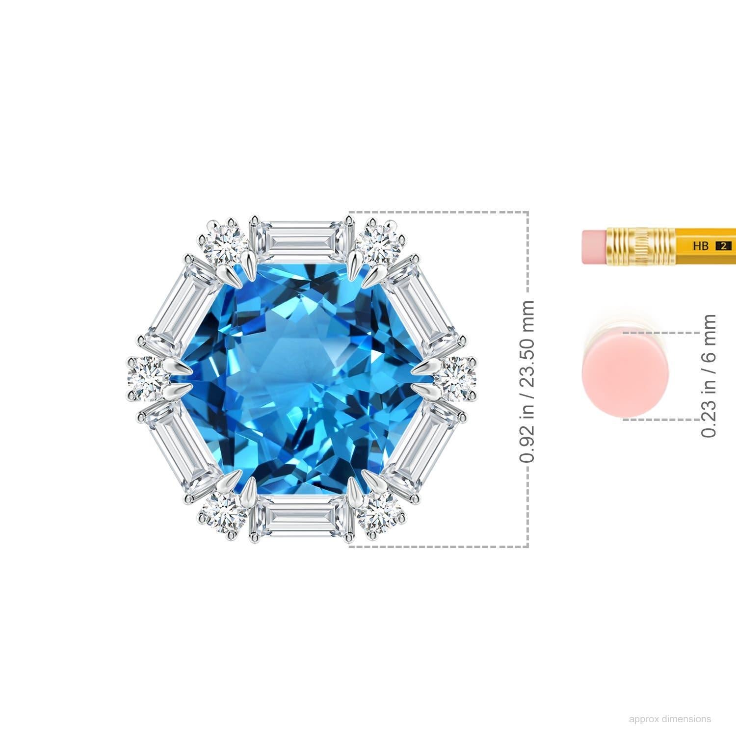 Hexagon Cut Natural GIA Certified Hexagonal 17.5ct Swiss Blue Topaz Halo Pendant in Platinum