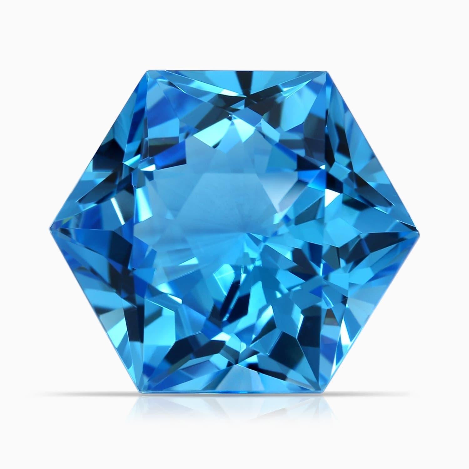 Women's Natural GIA Certified Hexagonal 17.5ct Swiss Blue Topaz Halo Pendant in Platinum