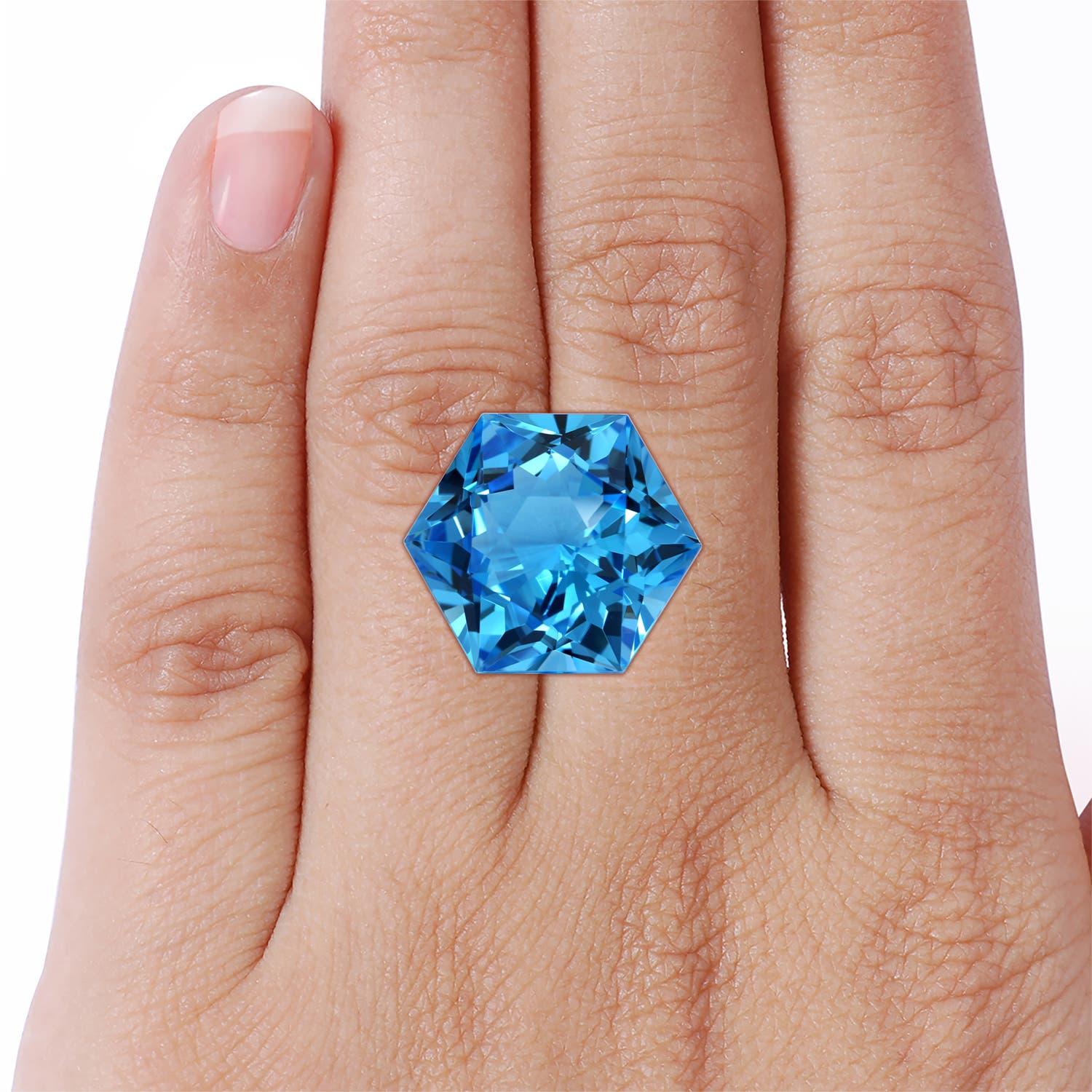 Natural GIA Certified Hexagonal 17.5ct Swiss Blue Topaz Halo Pendant in Platinum 1