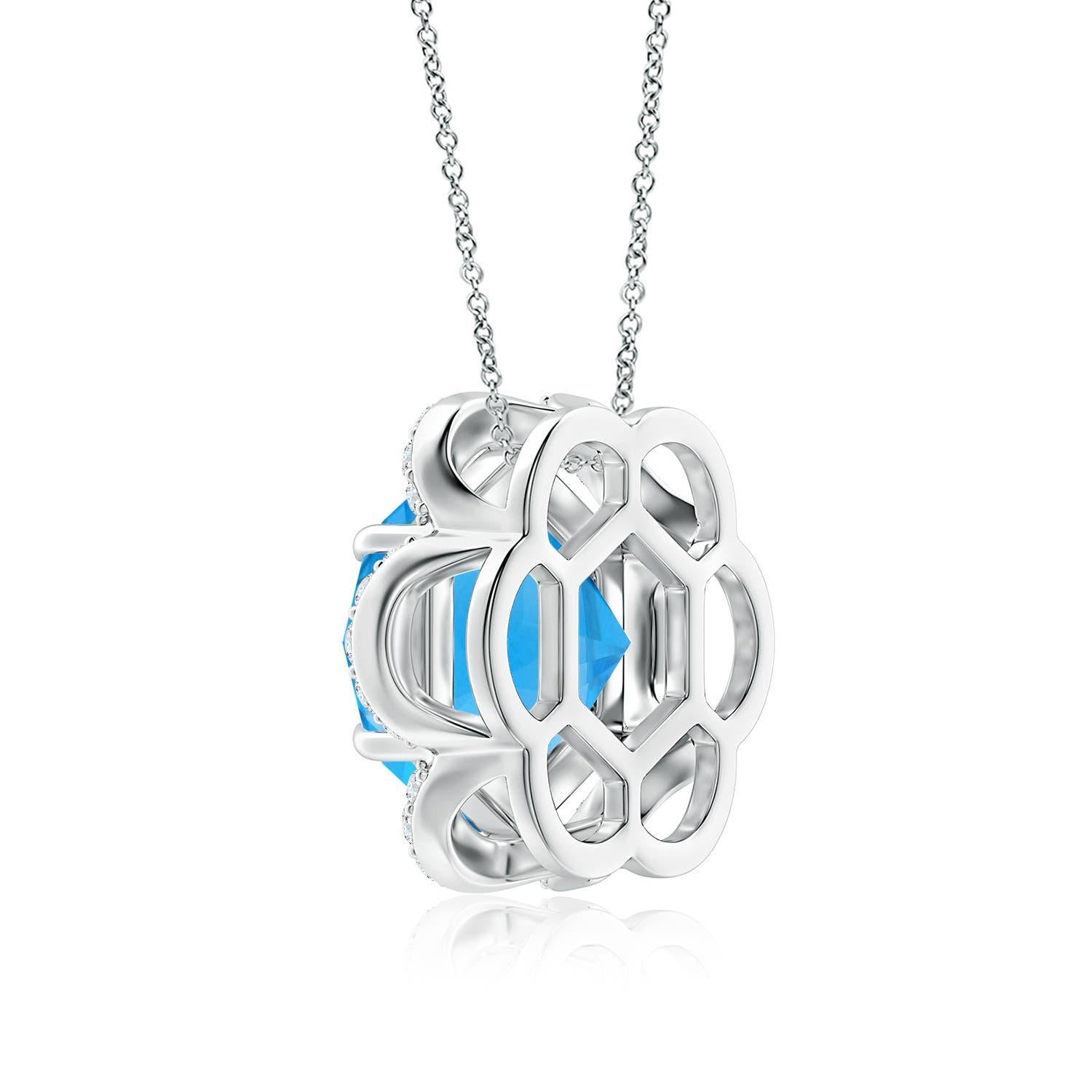 Modern Natural GIA Certified Hexagonal Cut 17.5 ct Swiss Blue Topaz Pendant in Platinum