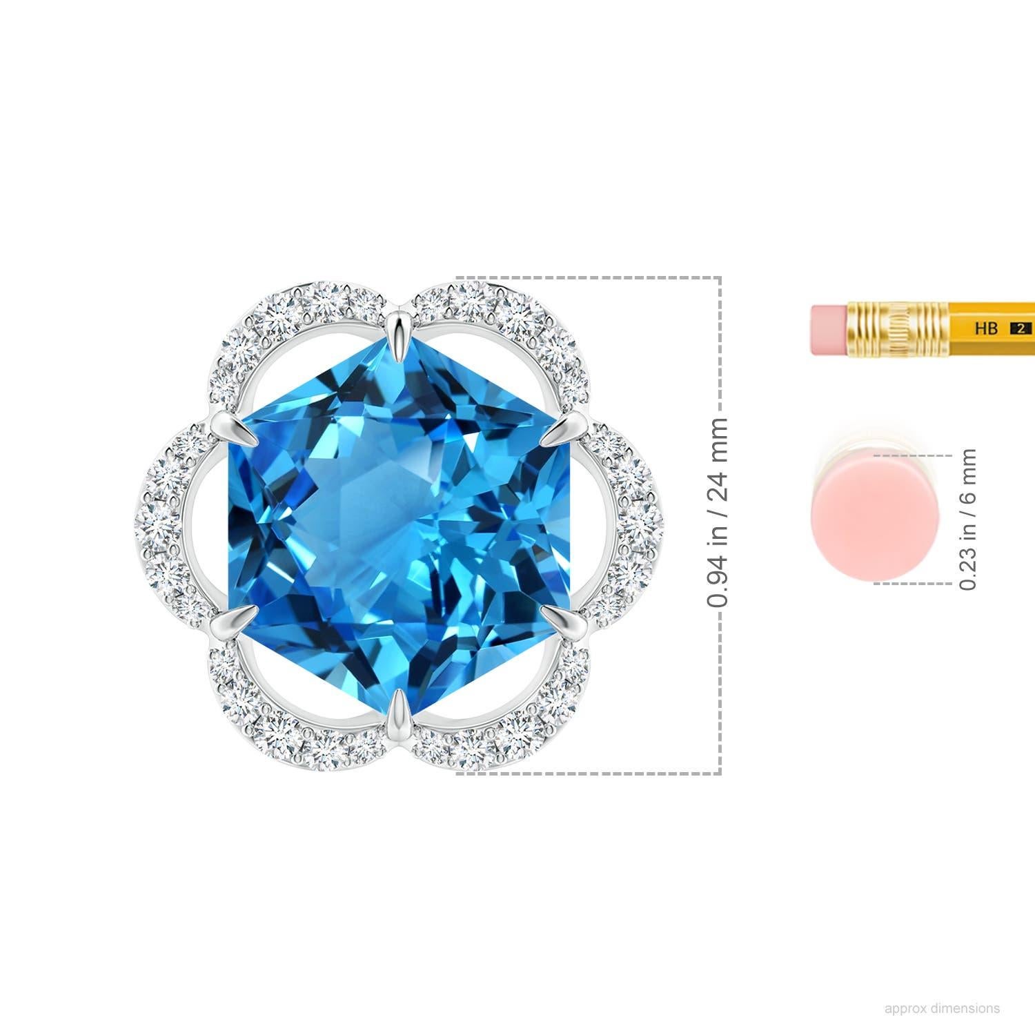 Hexagon Cut Natural GIA Certified Hexagonal Cut 17.5 ct Swiss Blue Topaz Pendant in Platinum