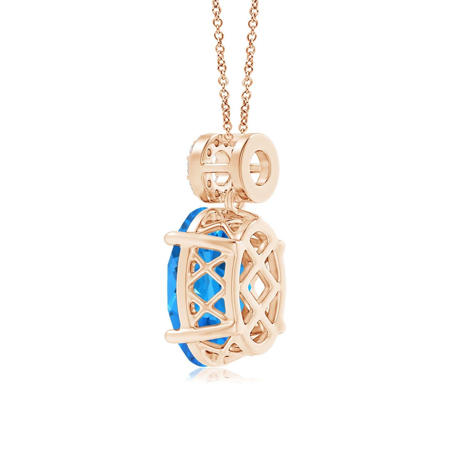 Oval Cut Natural GIA Certified Oval 10.89 ct Sky Blue Topaz Pendant in 14K Rose Gold