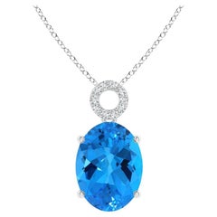 Ciondolo ovale naturale certificato GIA da 10,89 carati di topazio blu cielo in oro bianco 14 carati