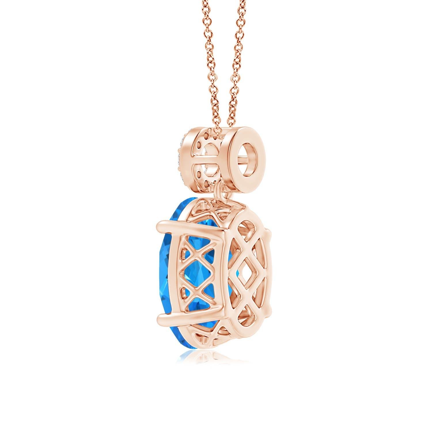 Oval Cut Natural GIA Certified Oval 10.89 ct Sky Blue Topaz Pendant in 18K Rose Gold