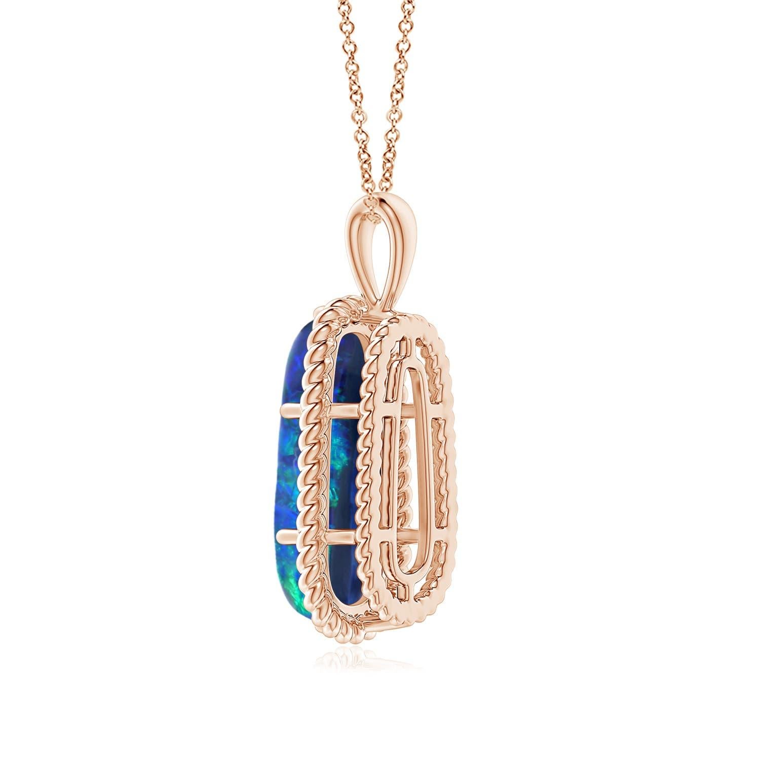 Modern Natural GIA Certified Oval 5.45 ct Black Opal Pendant in 14K Rose Gold