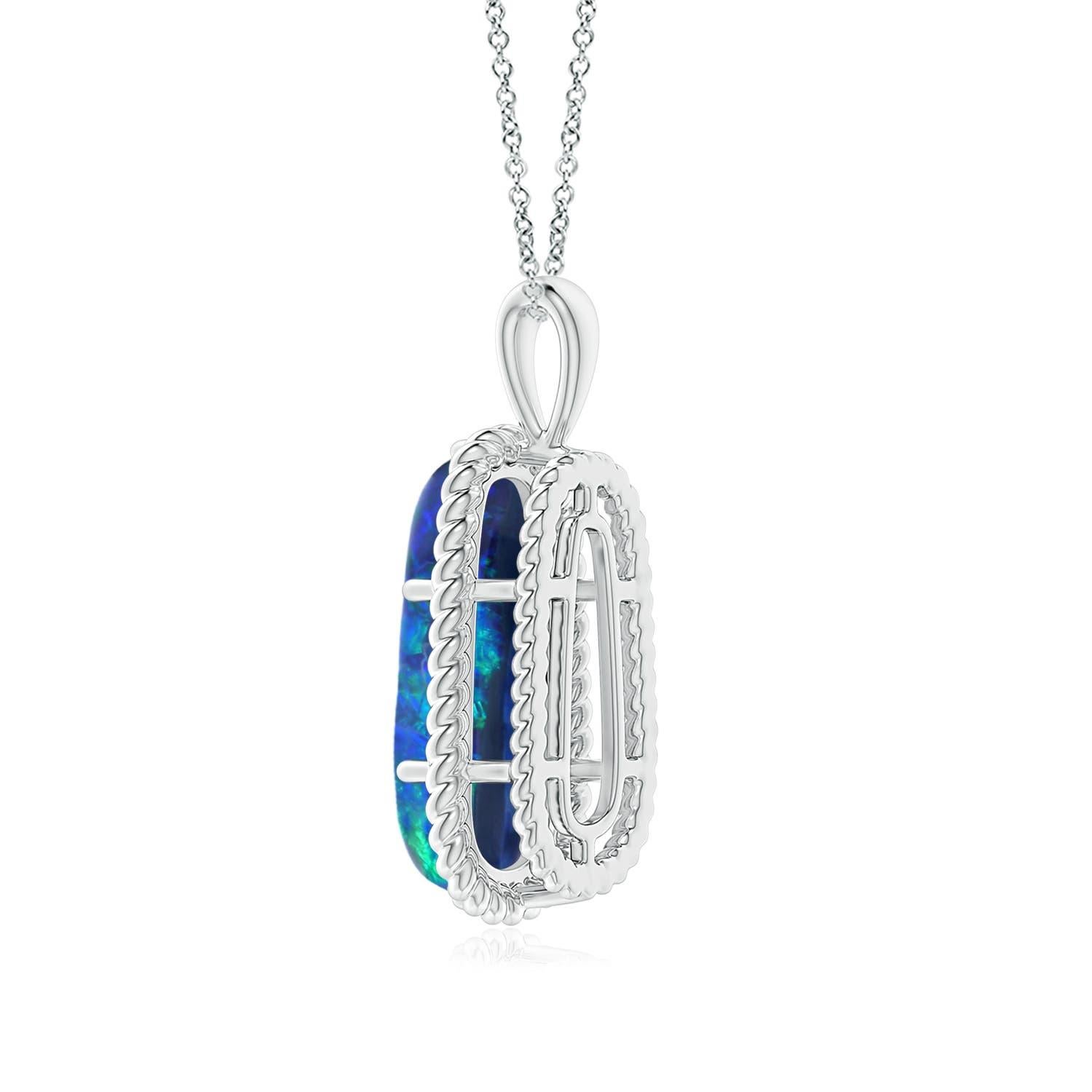 Modern Natural GIA Certified Oval 5.45 ct Black Opal Pendant in 14K White Gold
