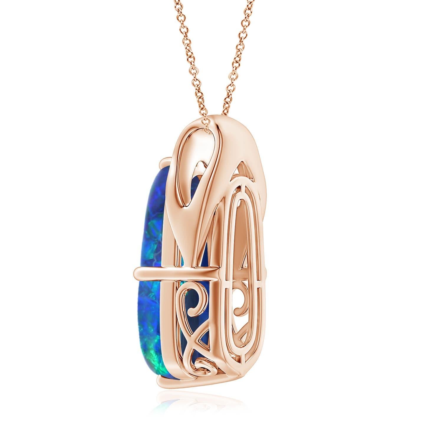 Modern Natural GIA Certified Oval 5.45 ct Black Opal Wishbone Pendant in 14K Rose Gold