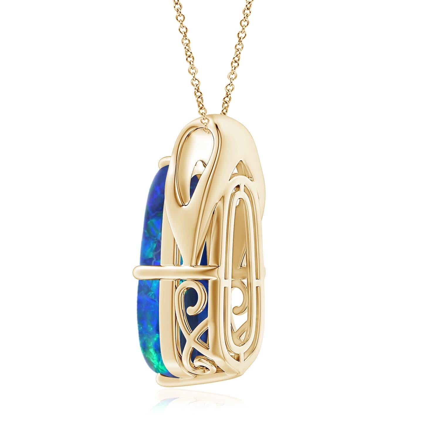Modern Natural GIA Certified Oval 5.45ct Black Opal Wishbone Pendant in 14K Yellow Gold