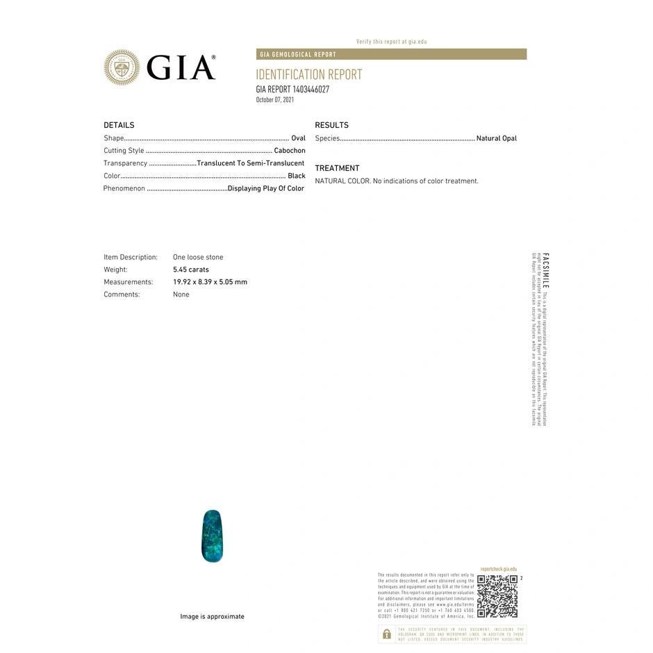 Natural GIA Certified Oval 5.45ct Black Opal Wishbone Pendant in 14K Yellow Gold 2
