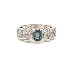 Natural GIA Certified Oval Alexandrite 0.68 Carat & Diamond 18K White Gold Ring