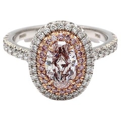 Platinring, GIA-zertifizierter natürlicher 1,03 Karat rosa ovaler und weißer Diamant