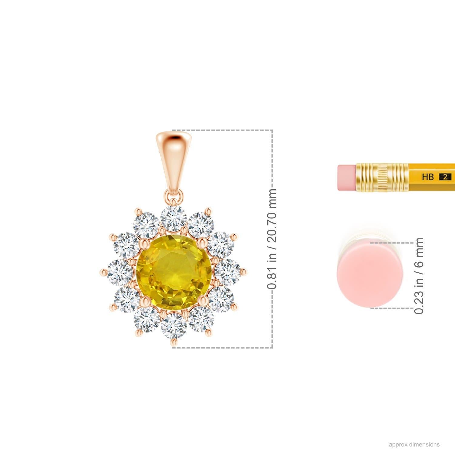 Round Cut Natural GIA Certified Round 2.1ct Yellow Sapphire Flower Pendant 14K Rose Gold
