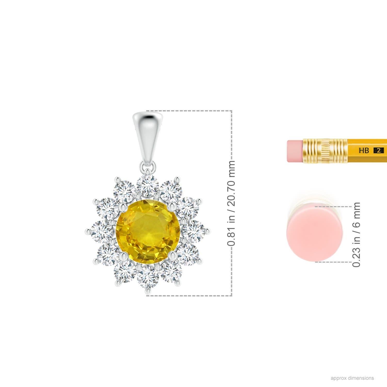 Round Cut Natural GIA Certified Round 2.1ct Yellow Sapphire Flower Pendant in Platinum