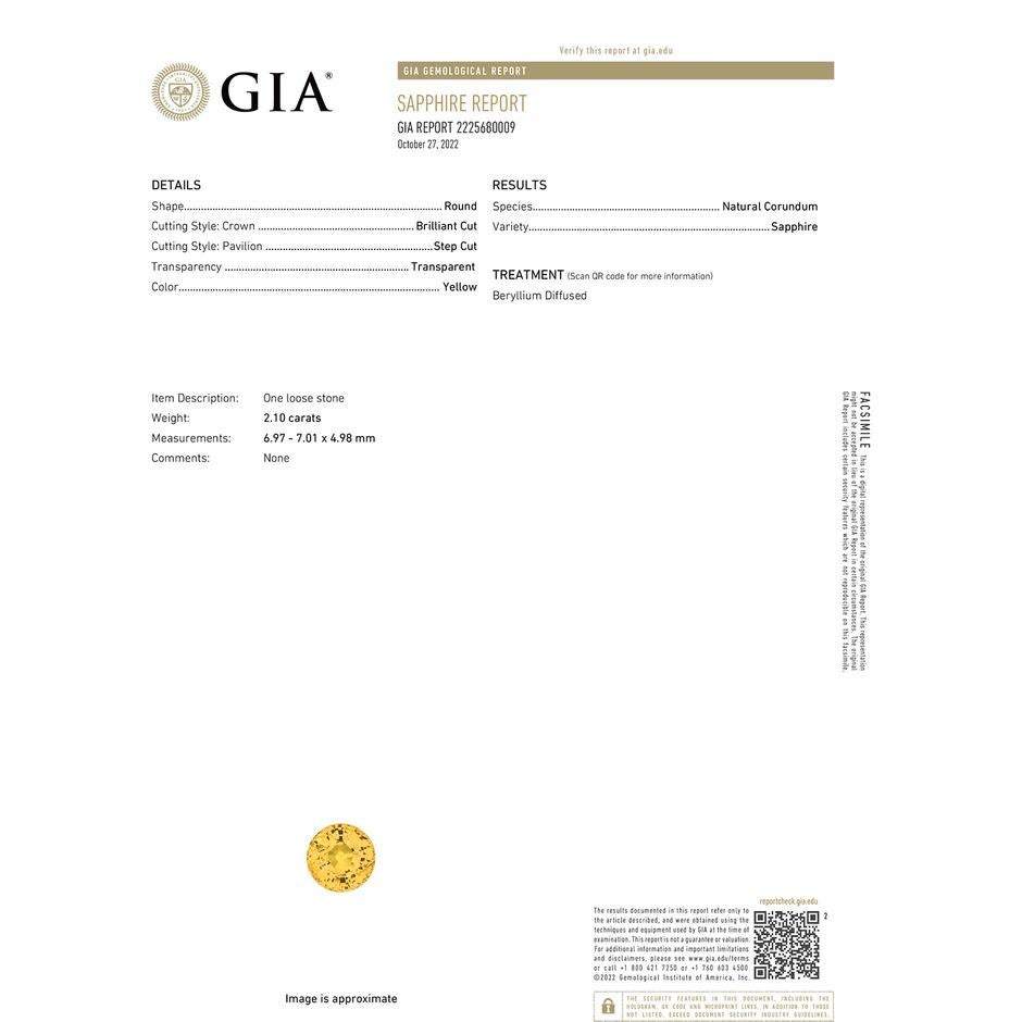 Natural GIA Certified Round 2.1ct Yellow Sapphire Flower Pendant in Platinum 1
