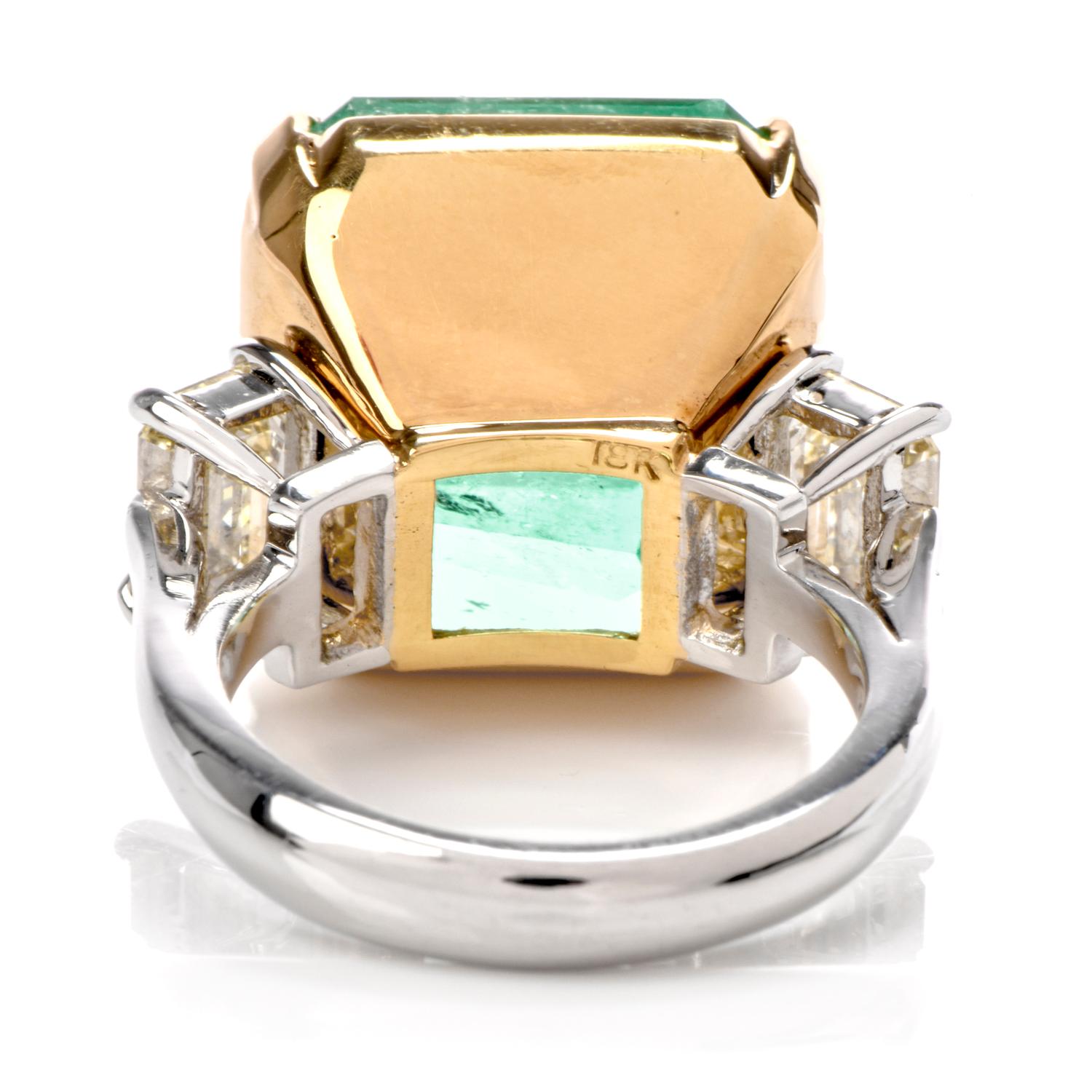 Natural GIA Emerald 3-Stone Platinum 18 Karat Engagement Cocktail Ring 2