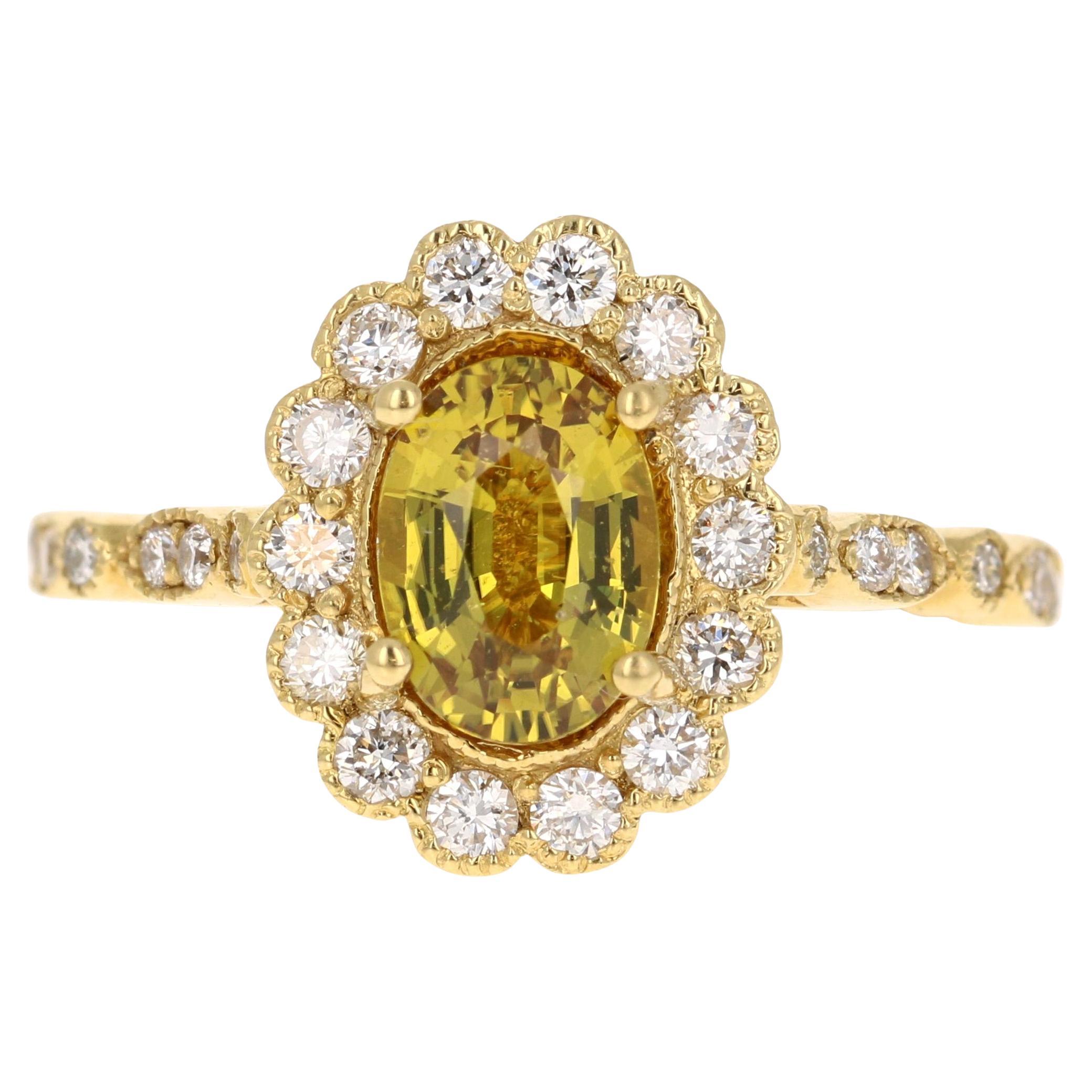 Nature GIA No Heat 1.86 Carat Yellow Sapphire Diamond Yellow Gold Ring
