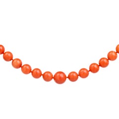 Natural GIA Red Coral Bead 19 Inch Strand Gold Necklace
