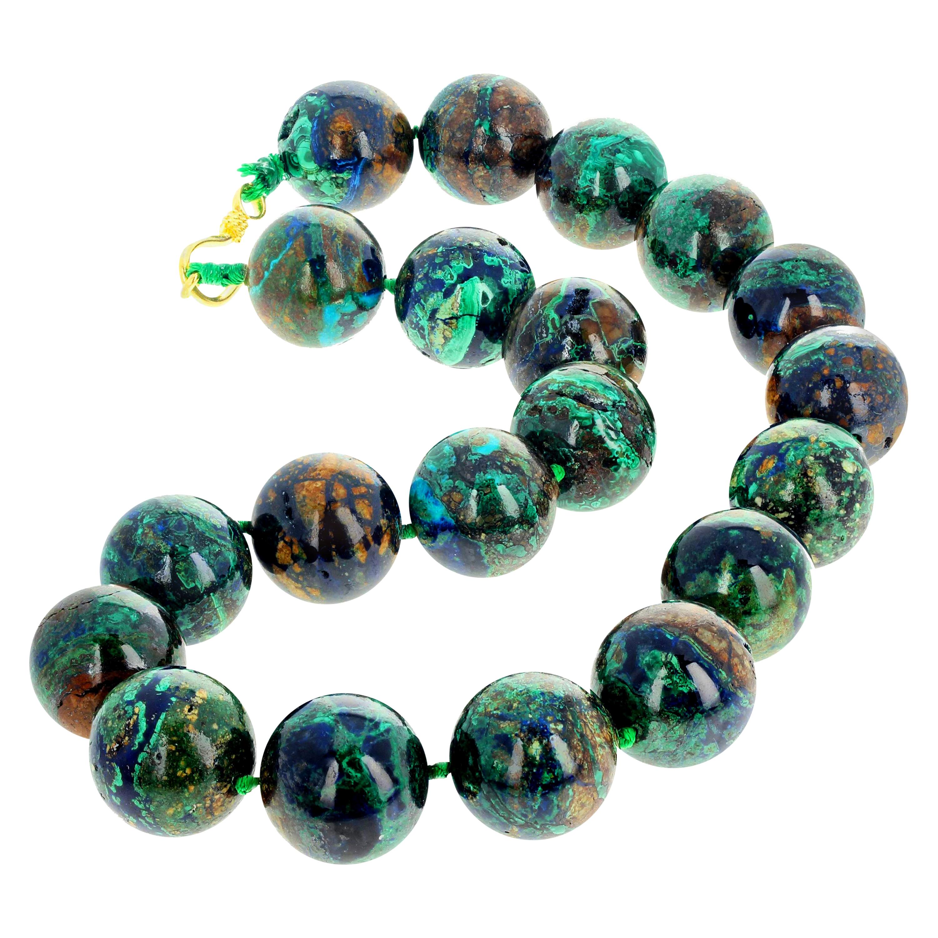 Natural Glowing Azurite/Malachite Natural Combination Gemstone Necklace