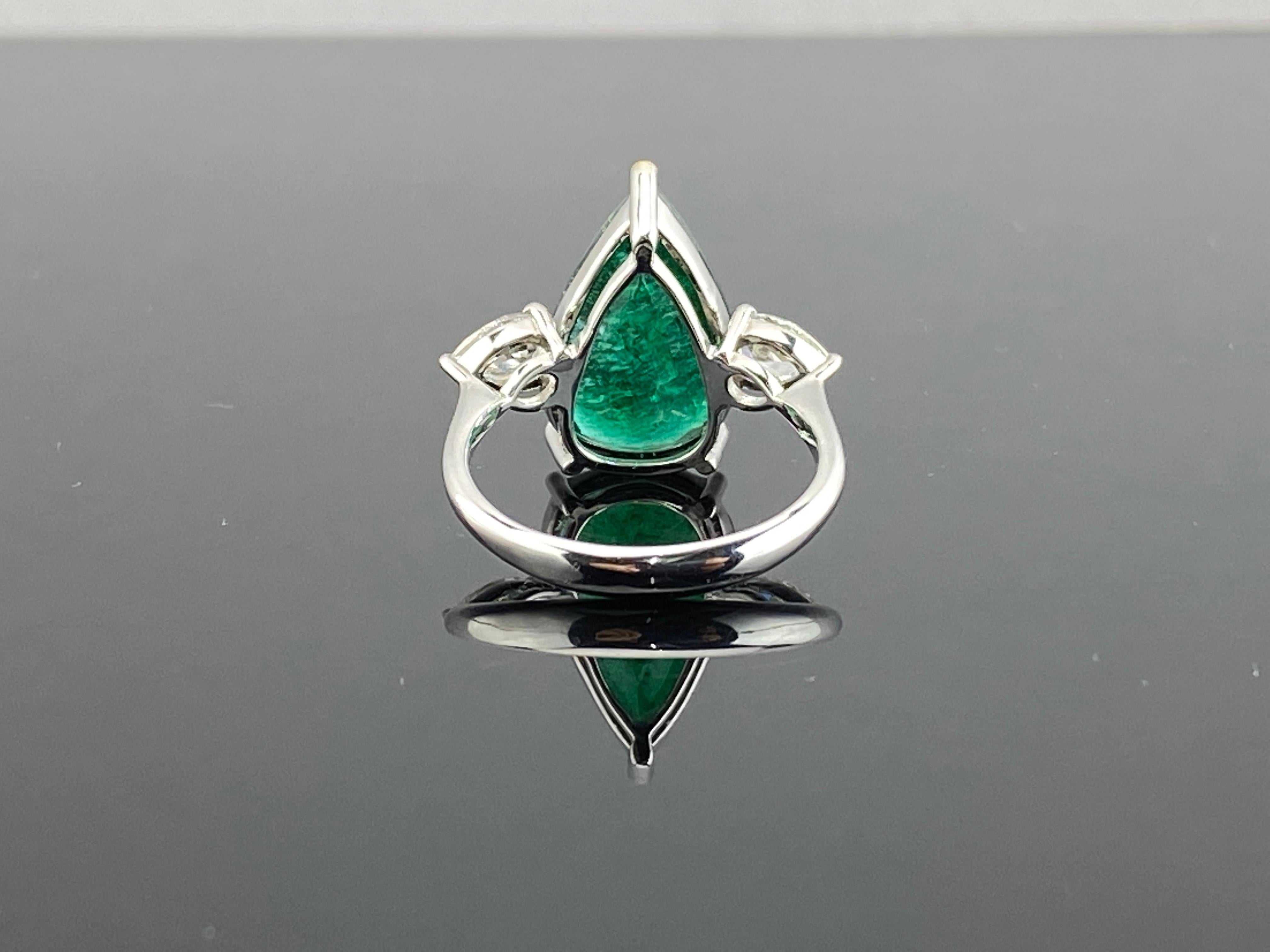 Women's Certified 5.7 Carat Pear Emerald Diamond Three Stone Engagement Ring For Sale