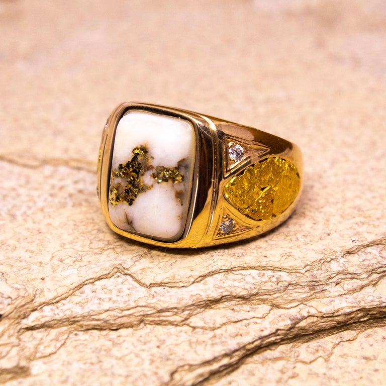 Customizable Natural Gold in Quartz and Gold Nugget 14 Karat Gold ...