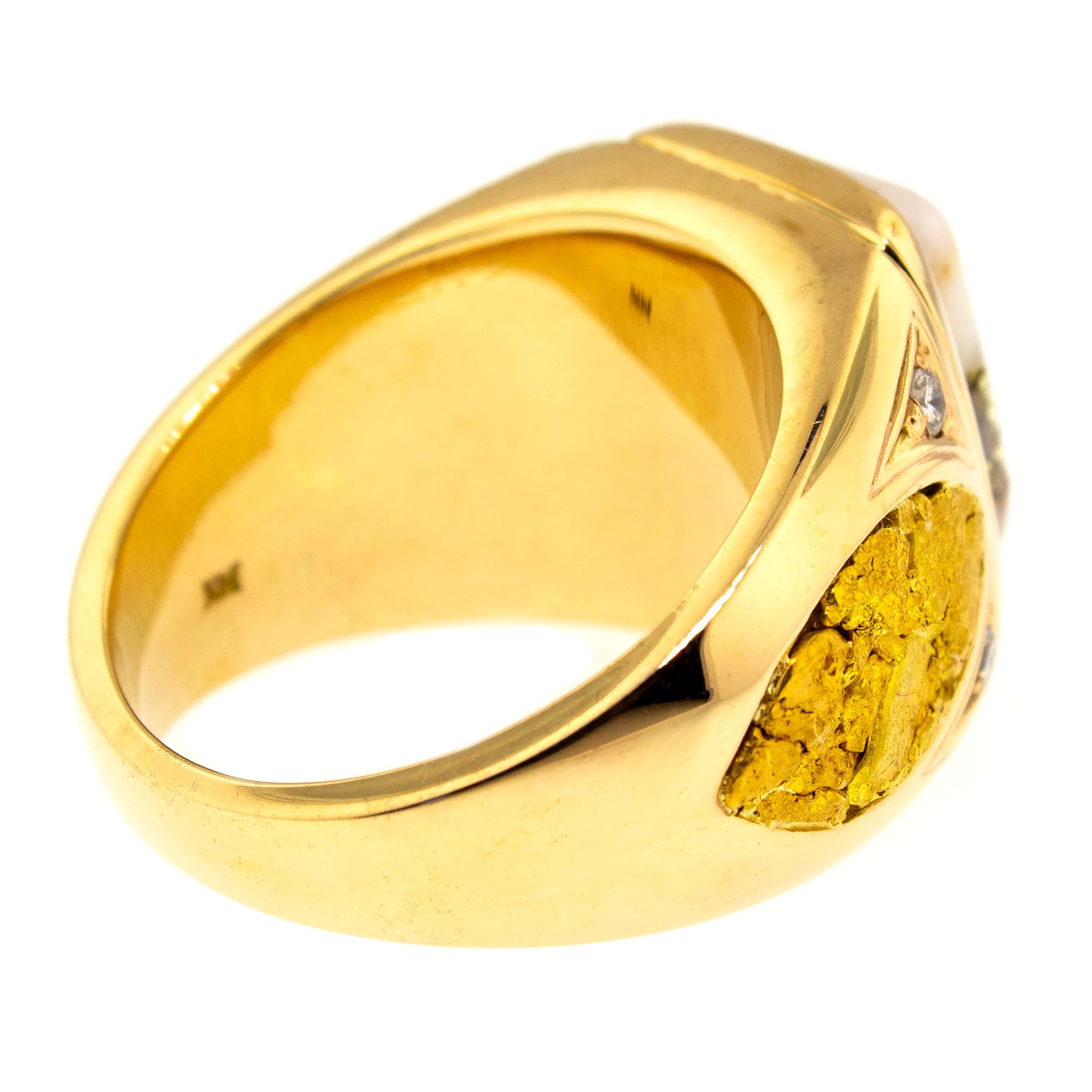 For Sale:  Natural Gold in Quartz and Gold Nugget 14 Karat Gold Custom Men’s Ring 6