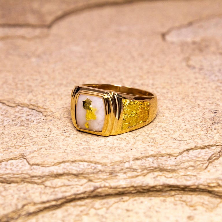 Customizable Natural Gold in Quartz and Gold Nugget 14 Karat Gold Men’s ...