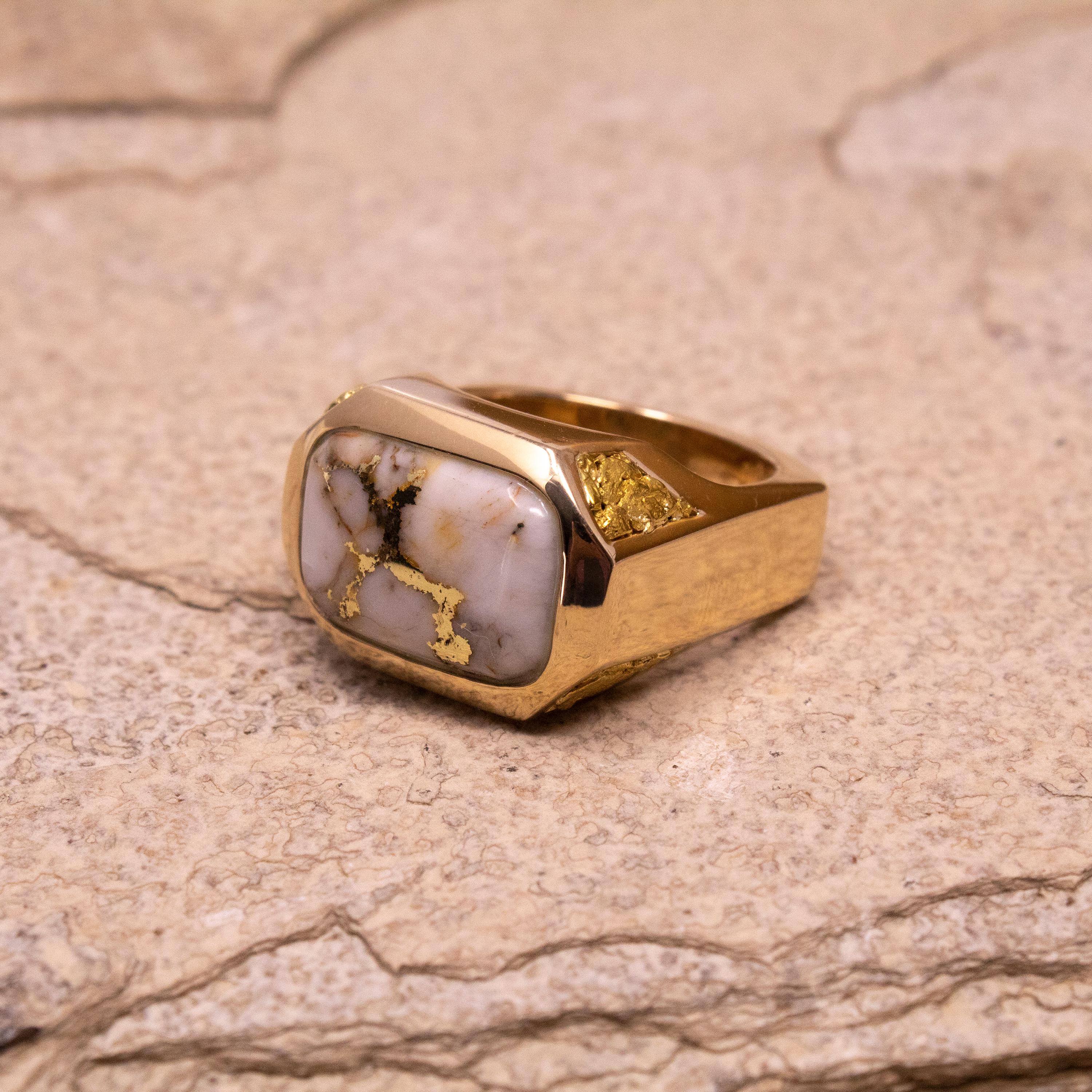 For Sale:  Natural Gold in Quartz and Gold Nugget 14 Karat Gold Men’s Custom Ring 2