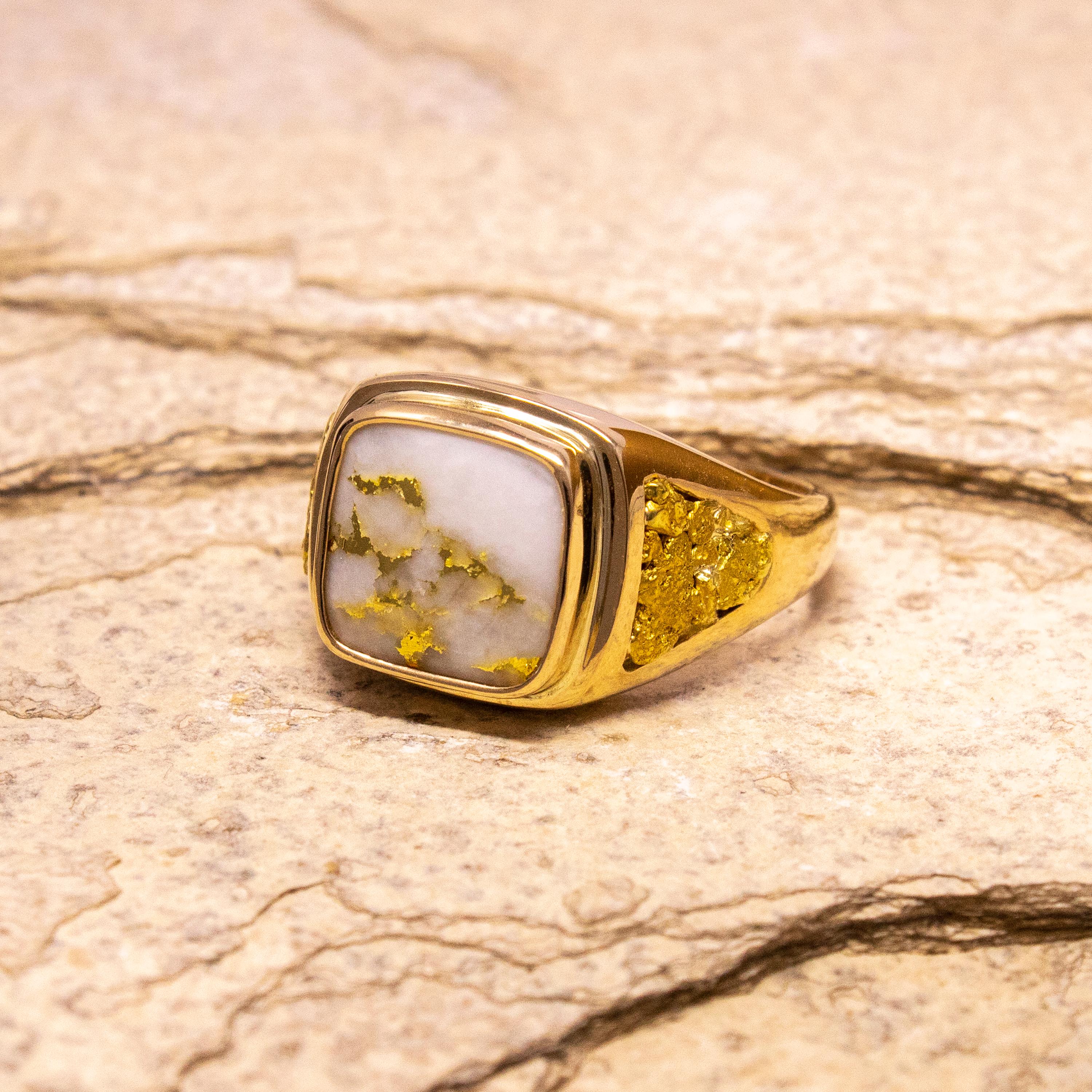 For Sale:  Natural Gold in Quartz and Gold Nugget 14 Karat Gold Men’s Custom Ring 4