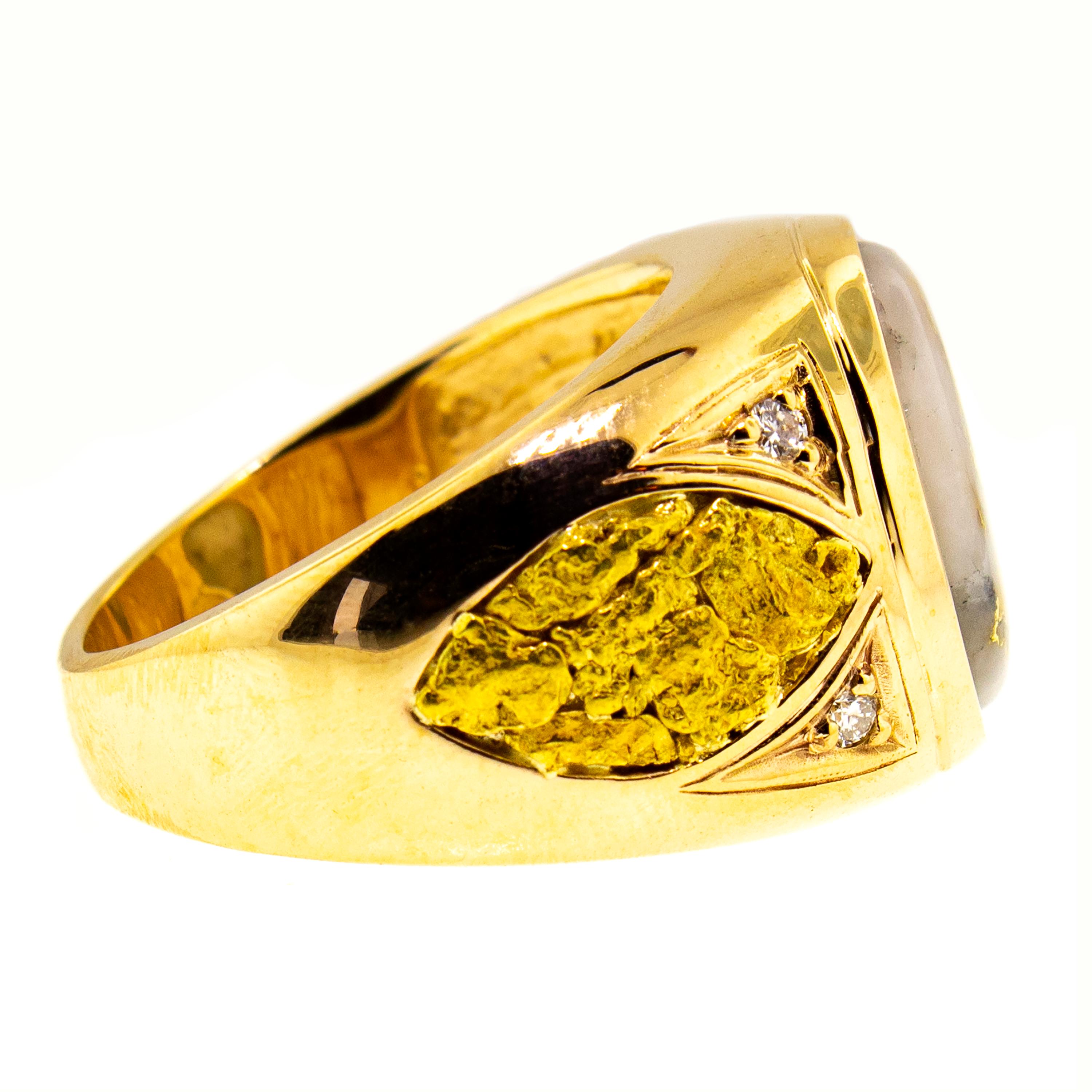 For Sale:  Natural Gold in Quartz and Gold Nugget 14kt Gold Custom Men’s Ring 5