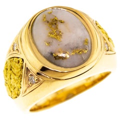 Used Natural Gold in Quartz and Gold Nugget 14kt Gold Custom Men’s Ring