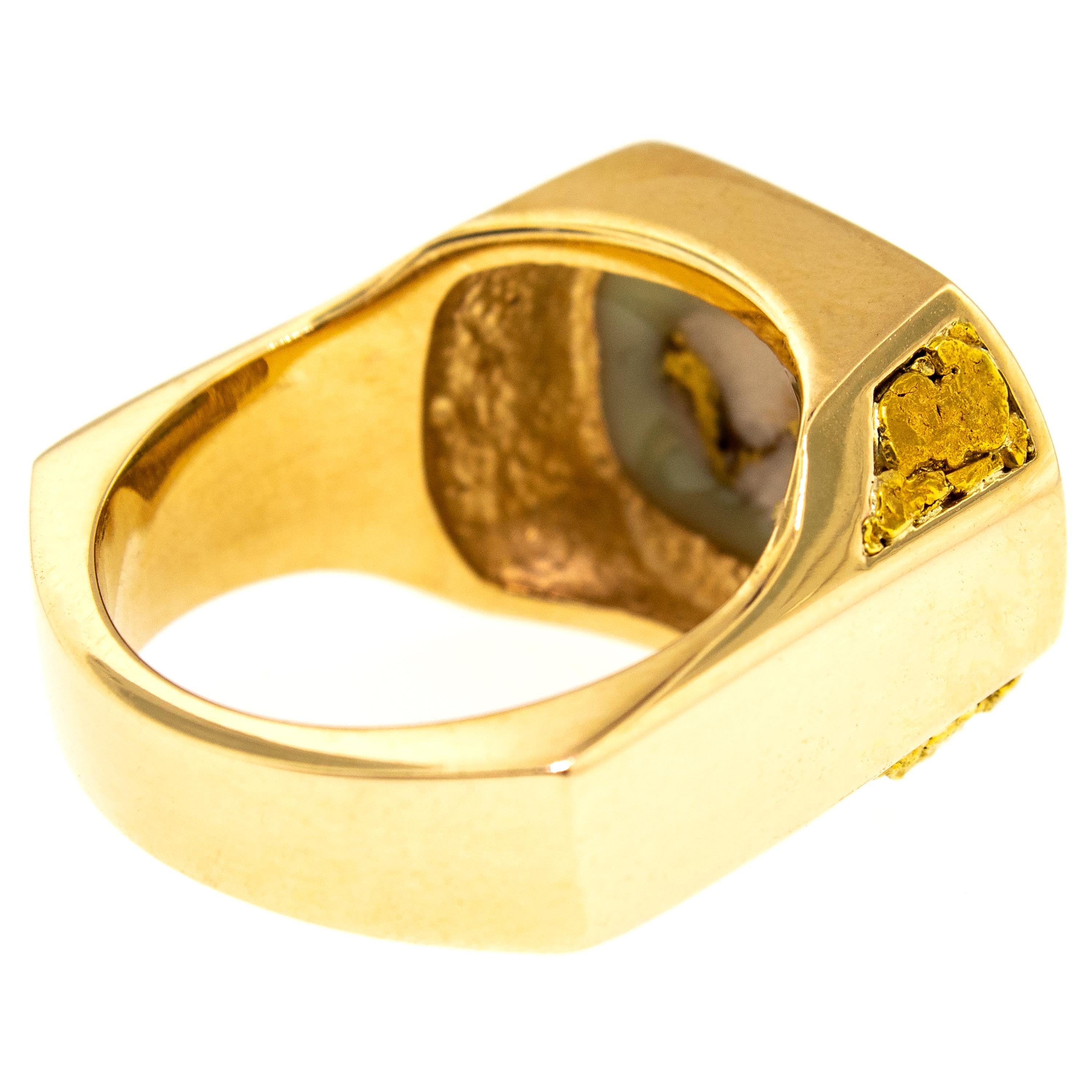 For Sale:  Natural Gold in Quartz and Gold Nugget 18 Karat Gold Men’s Custom Ring 5