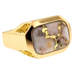 Used Natural Gold in Quartz and Gold Nugget 18 Karat Gold Men’s Custom Ring