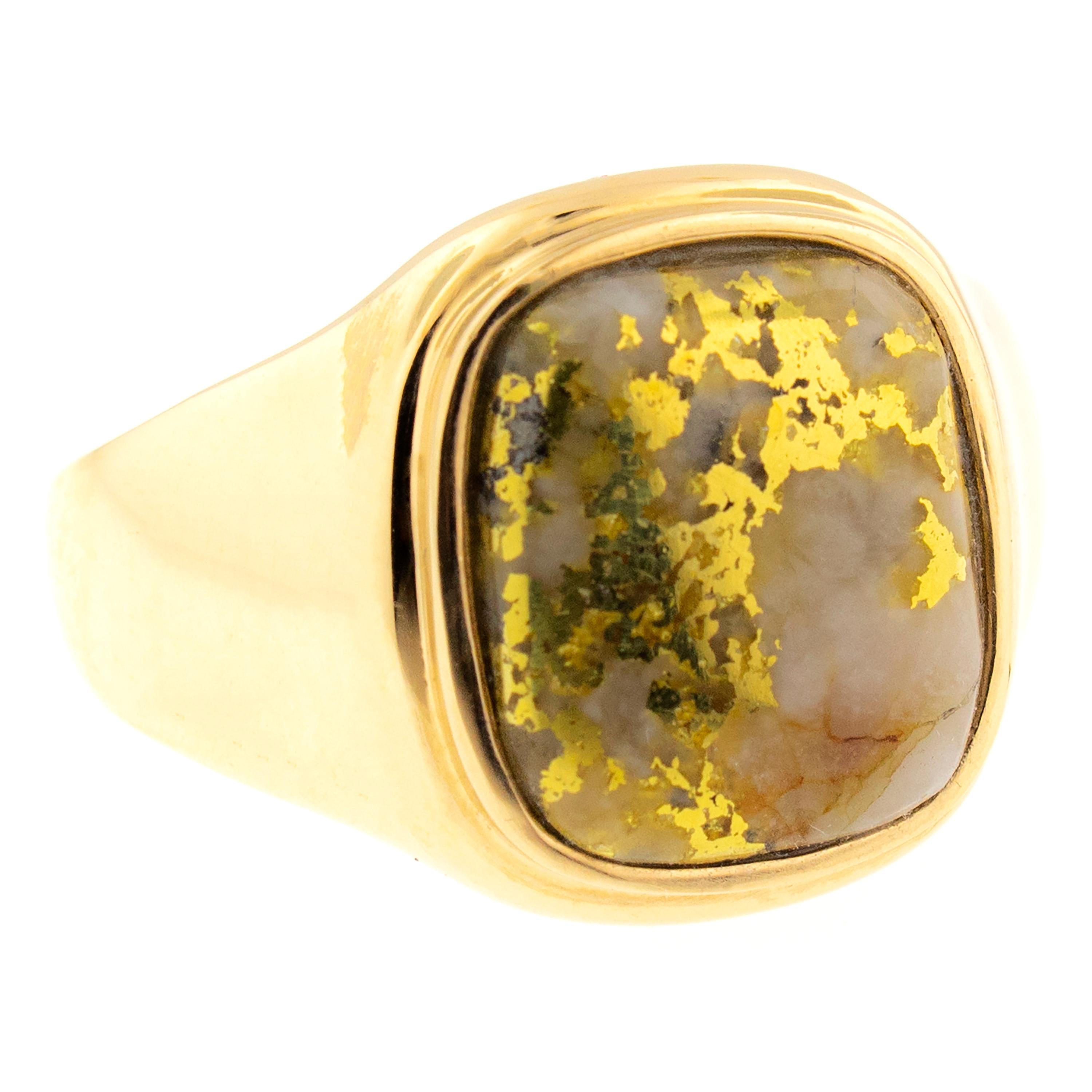 For Sale:  Natural Gold in Quartz 14 Karat Gold Signet Style Custom Ring 3