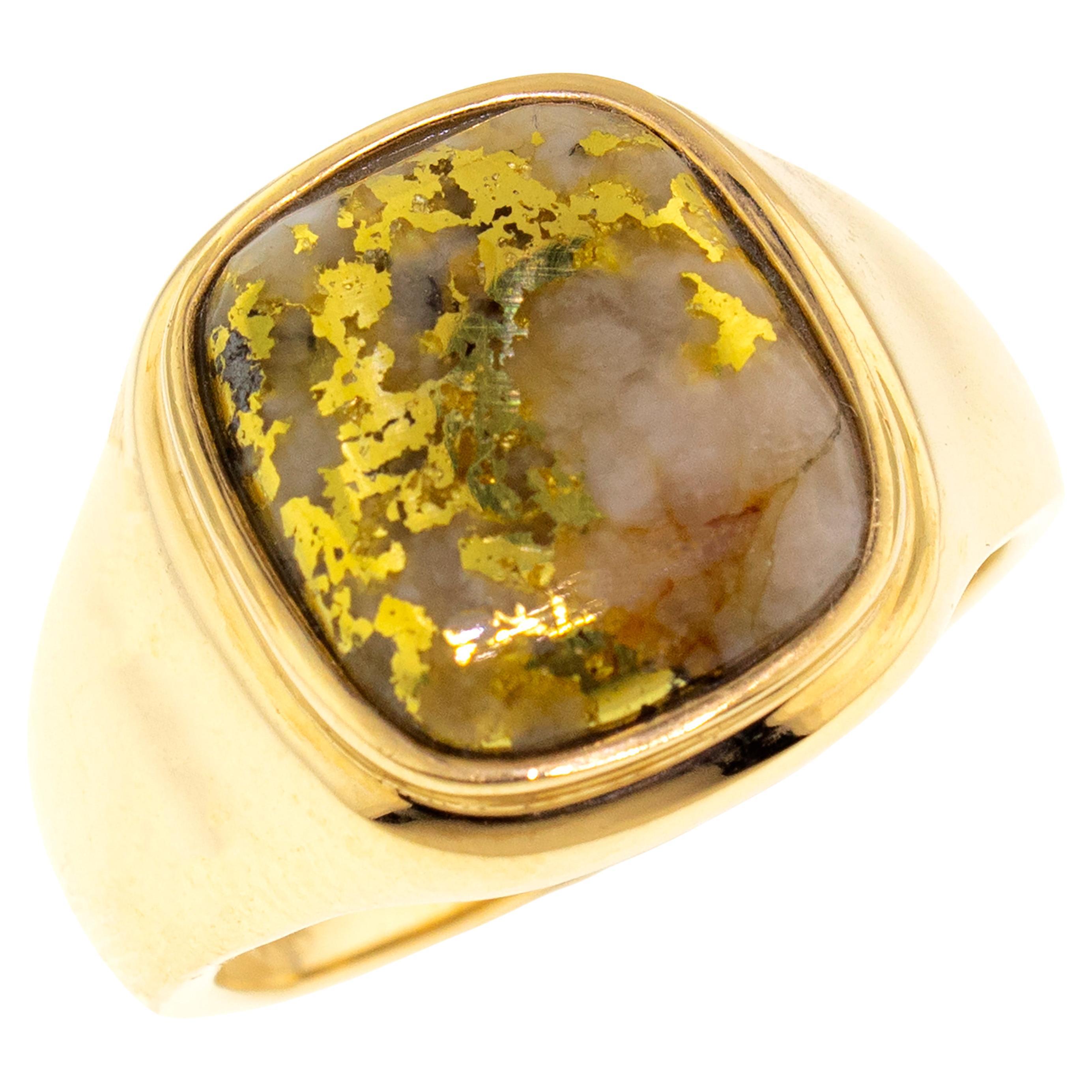 Natural Gold in Quartz 14 Karat Gold Signet Style Custom Ring