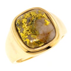 Natural Gold in Quartz 14 Karat Gold Signet Style Ring