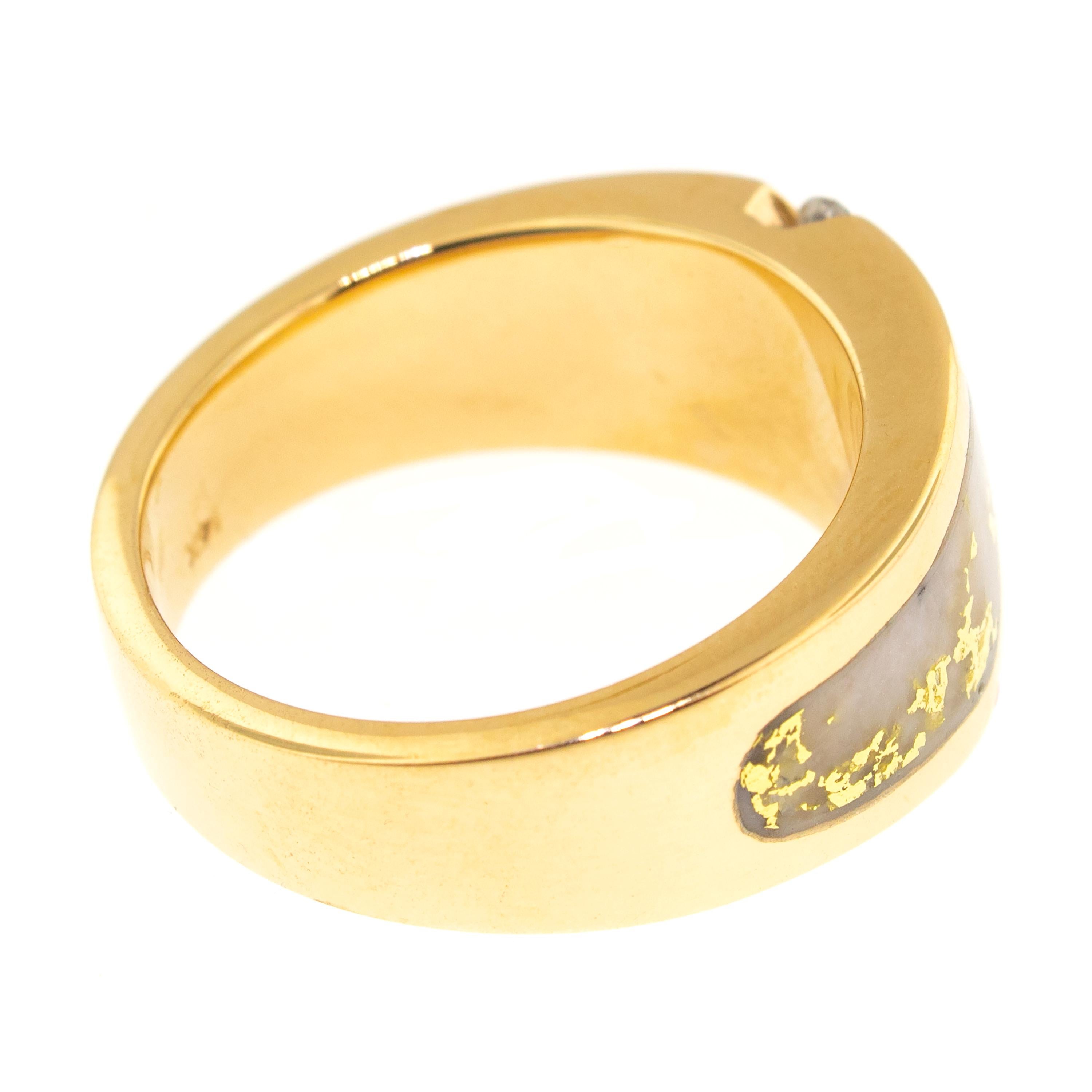 Women's or Men's Natural Gold in Quartz and 0.31 Carat Diamond 14 Karat Gold Men’s Band Ring