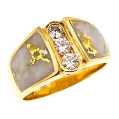 Natural Gold in Quartz and 0.56 Carat Diamond 14 Karat Gold Men’s Band Ring