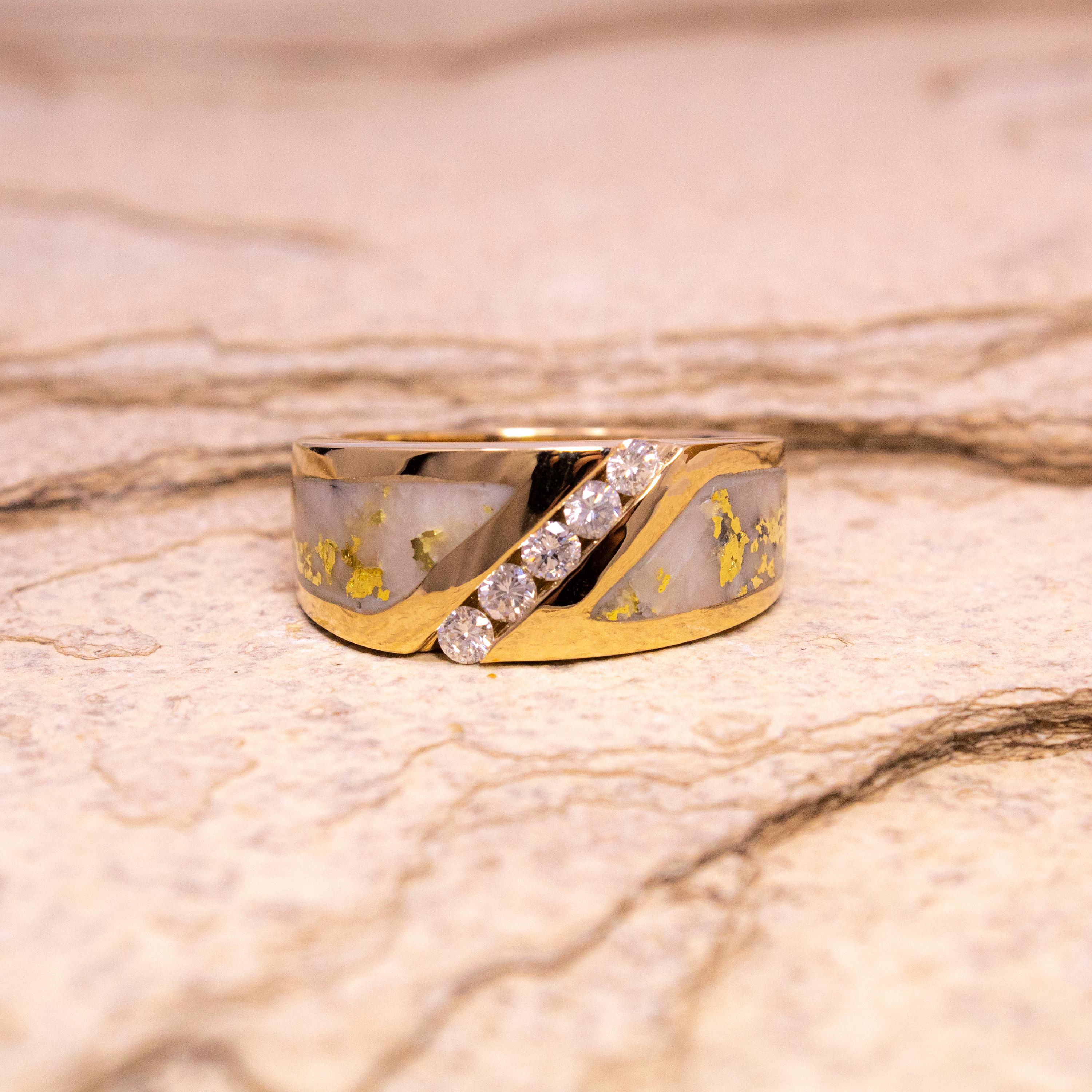For Sale:  Natural Gold in Quartz and Diamond 14 Karat Gold Men’s Custom Band Ring 2
