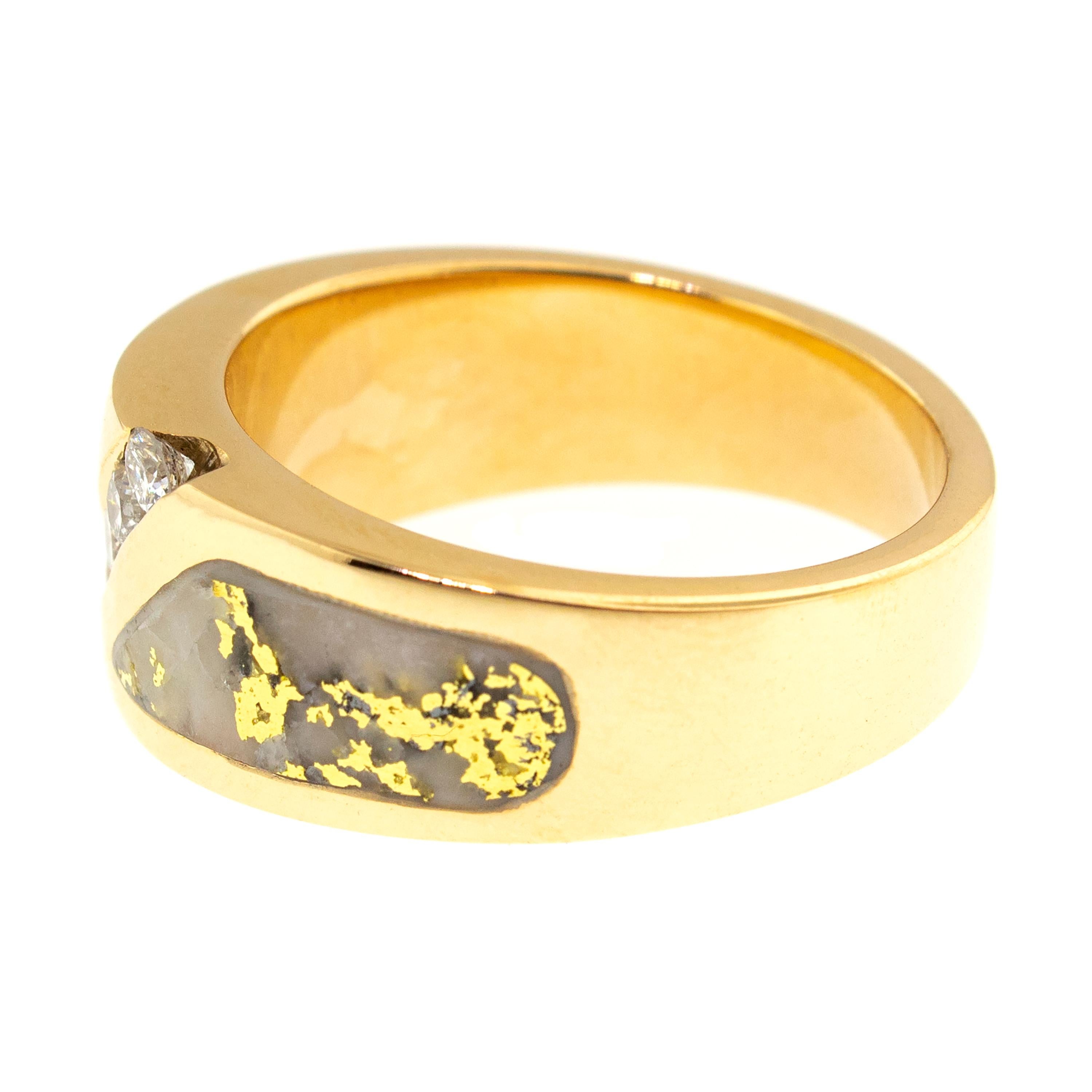 For Sale:  Natural Gold in Quartz and Diamond 14 Karat Gold Men’s Custom Band Ring 6