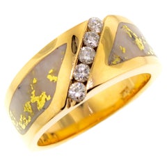 Natural Gold in Quartz and Diamond 14 Karat Gold Men’s Custom Band Ring