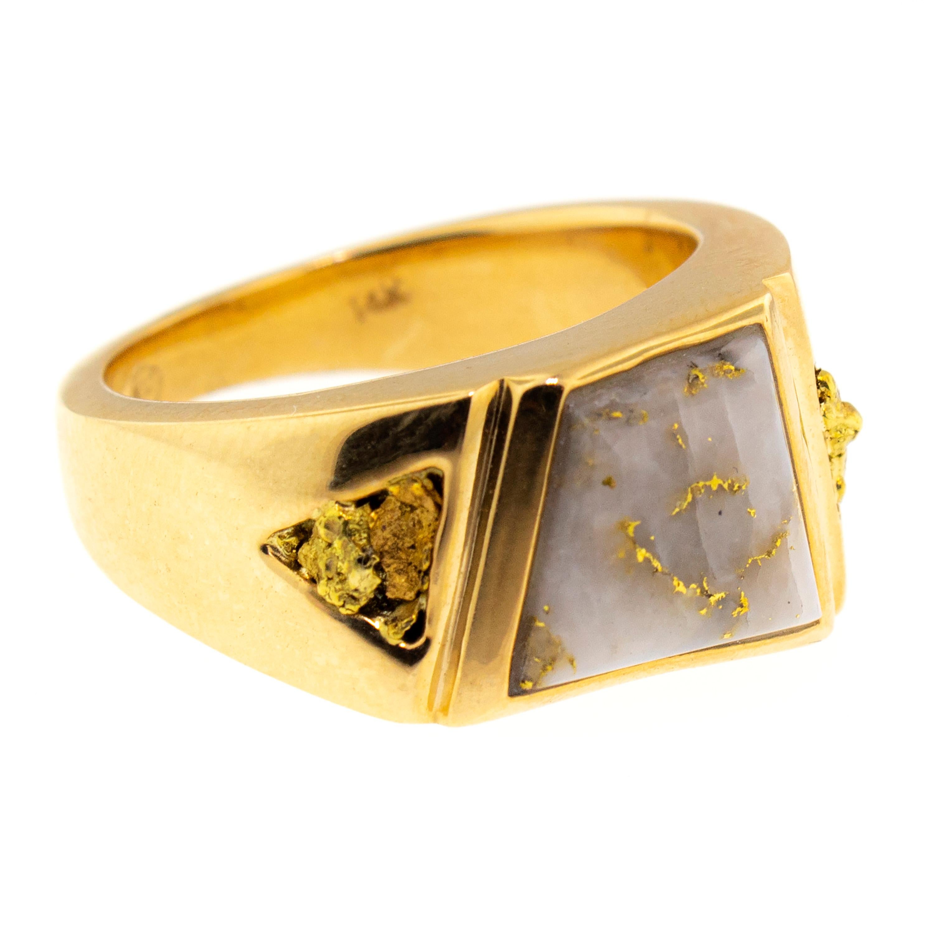 For Sale:  Natural Gold in Quartz and Gold Nugget 14 Karat Gold Custom Men’s Ring 4