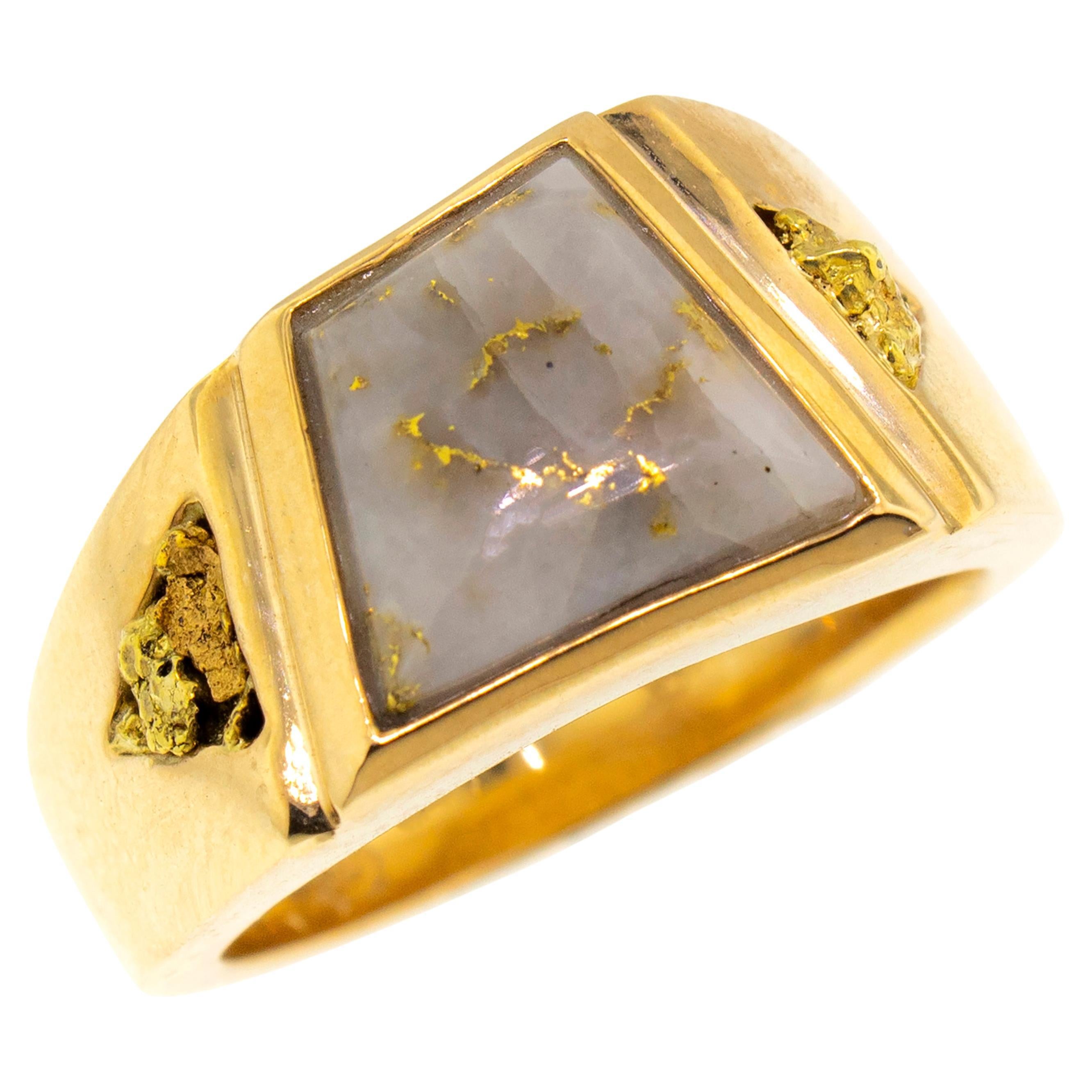 For Sale:  Natural Gold in Quartz and Gold Nugget 14 Karat Gold Custom Men’s Ring