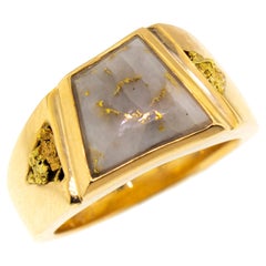 Natural Gold in Quartz and Gold Nugget 14 Karat Gold Custom Men’s Ring